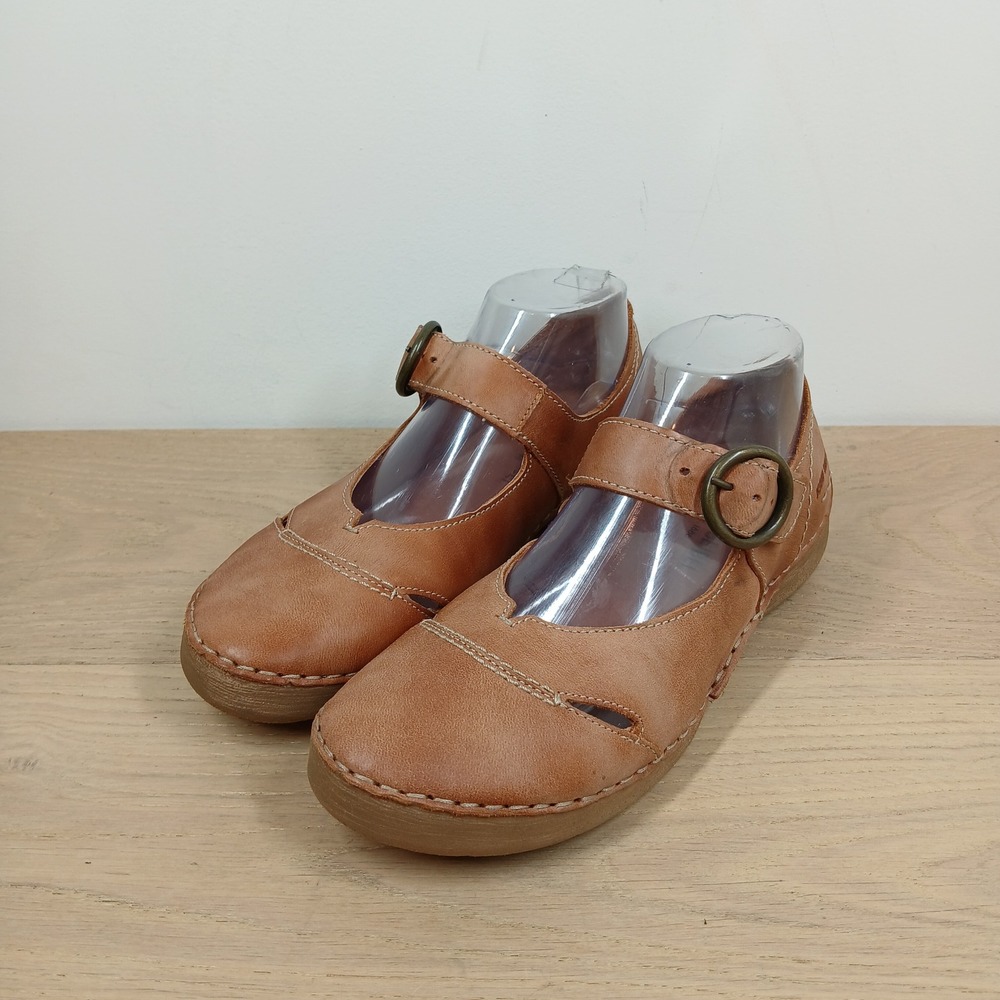 Josef Seibel Flats Women 7-7.5 Tan Leather Mary Jane Buckle Comfort Boho Casual